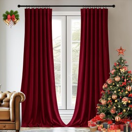 StangH Red Velvet Curtains 96 inches Long Christmas Home Decoration Living Room Light Blocking Heat Insulated Back Tab Hook Belt Drapes for Theater, W52 x L96 inches, 2 Panels