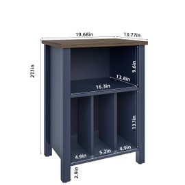 Record Player Stand, Vinyl Record Storage Table End Table with Display Shelf Holds up to 130 Albums, Large Nightstand Wood Turntable Stand Cabinet Side Table for Living Room, Bedroom, Blue