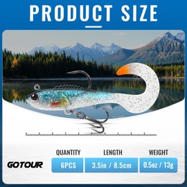 GOTOUR Soft Fishing Lures,Walleye Fishing Jigs Lure, Weedless Paddle Tail Swimbait for Bass, Bass Fishing Lure with Spoon, Fishing Bait for Freshwater and Saltwater