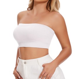JOYSHAPER Strapless Bras for Women Seamless Bandeau Bralette Tube Top White S