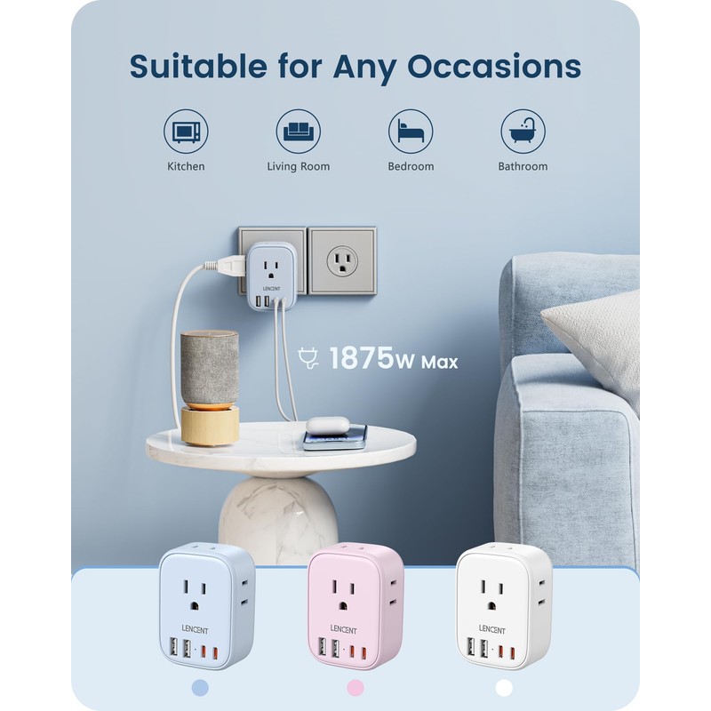 LENCENT Multi Plug Outlet Extender with USB C, 4 AC