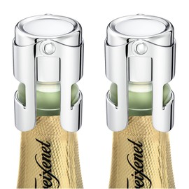 HYZ Champagne Stoppers - Stainless Steel Sparkling Wine Bottle Stopper with Pure Silicone Air Tight Seal - Professional Wine Saver for Champagne，Prosecco and Cava (2Pack Chrome)