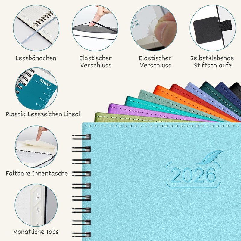 BEZEND Calendar 2026 Book Calendar A5 Ring Binder 1 Week