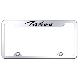Au-TOMOTIVE GOLD Laser Etched Script Satinless Steel Truck Cut-Out License Plate Frame for Chevy Tahoe (Chrome)