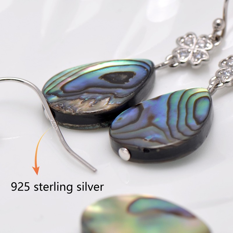 Teardrop Abalone Shell Dangle Sterling Silver Earrings for Women