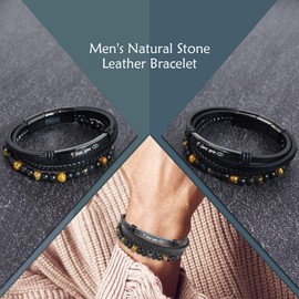VGWON Mens Natural Stone Leather Bracelet, Valentines Day Gift for Him To My Man Leather Bracelet I Love You Mens Bracelet Mens Birthday Gift Boyfriend Husband Couple Mens