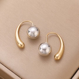 Fashion Silver Ball Hoop Earrings for Women Small Pearl 14k Gold Plated Titanium Hypoallergenic Earrings Jewelry Gift for Woman Dainty Huggie Earring (604-Ball Hoop Earrings)