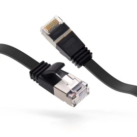 LucaCables 7Ft CAT6 U/FTP Flat Ethernet Network Cable Black 30AWG