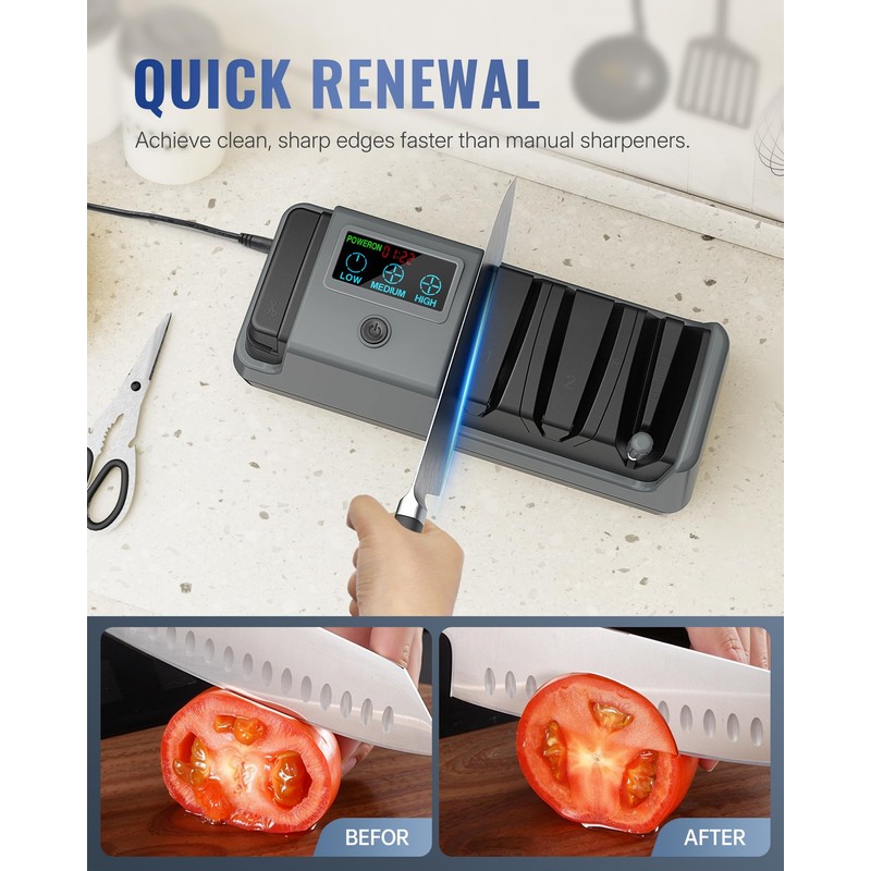 WILAWELS Electric Knife Sharpener, 5-in-1, 3 Rotational Speed Adjustable Electric