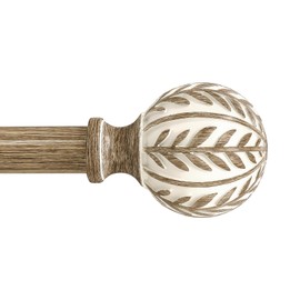 QDWIS Boho Wood Curtain Rods for Windows 66 to 120 inch,1" Adjustable Heavy Duty Window Curtain Rod with Imitation Wood Grain Finials,Rustic Decorative Drapery Rods Set,Size:36-120'',Weathered Wood