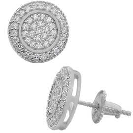 Real Solid 925 Silver Iced CZ Hip Hop Earrings Large Studs Screw Backs
