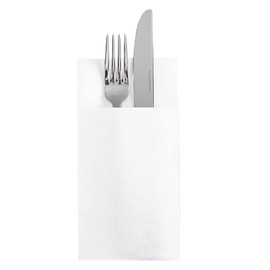 Restaurantware Luxenap 15.8 Inch Dinner Napkins 40 Linen Feel Disposable Napkins - Pre-Folded Built-In Pocket For Silverware White Paper Pocket Napkin Sleeves Absorbent