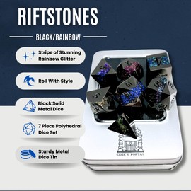 Sage's Portal Metal Riftstone DND Dice 7-PC Polyhedral Dice Set for DND TTRPG Dungeons and Dragons Pathfinder Oversized Designer Dice (Gloss Black/Rainbow)