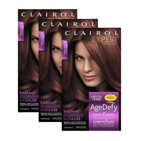 Clairol Expert Age Defy Permanent Hair Color 5R Medium Auburn 3 Pack Lot