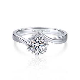 MomentWish Moissanite Ring, 1Carat Moissanite Wedding Ring, D Color VVS1 Simulated Diamond 925 Sterling Silver Snowflake Solitaire Rings-Size7.5