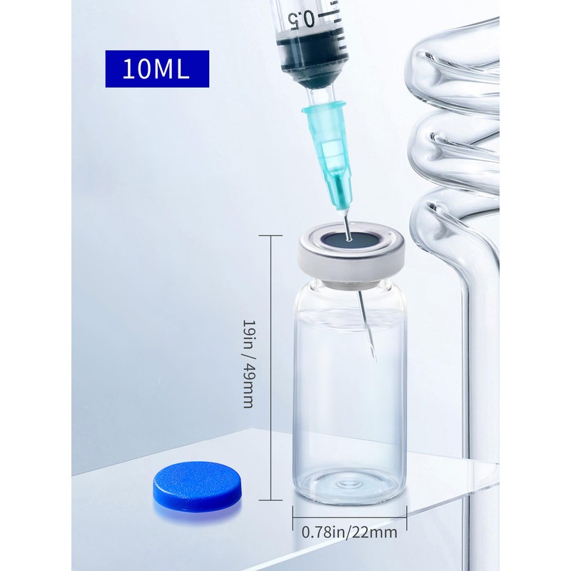 10ml Glass Vials for Injections, Self-Healing Injection Port, Empty Vials