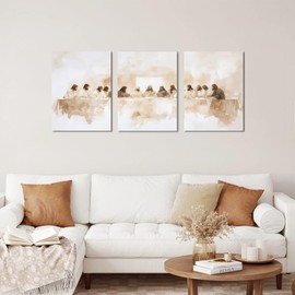 Jesus Last Supper Wall Art Set of 3 Christian Wall Art Canvas Print Religious Painting Wall Decor Pictures Home Decor for Living Room Dining Room 16x24 inch Framed