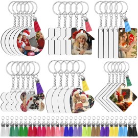 Unbranded DIY Sublimation Keychain Blank 120Pcs Heat Transfer Keychain MDF Pendant 6 Style