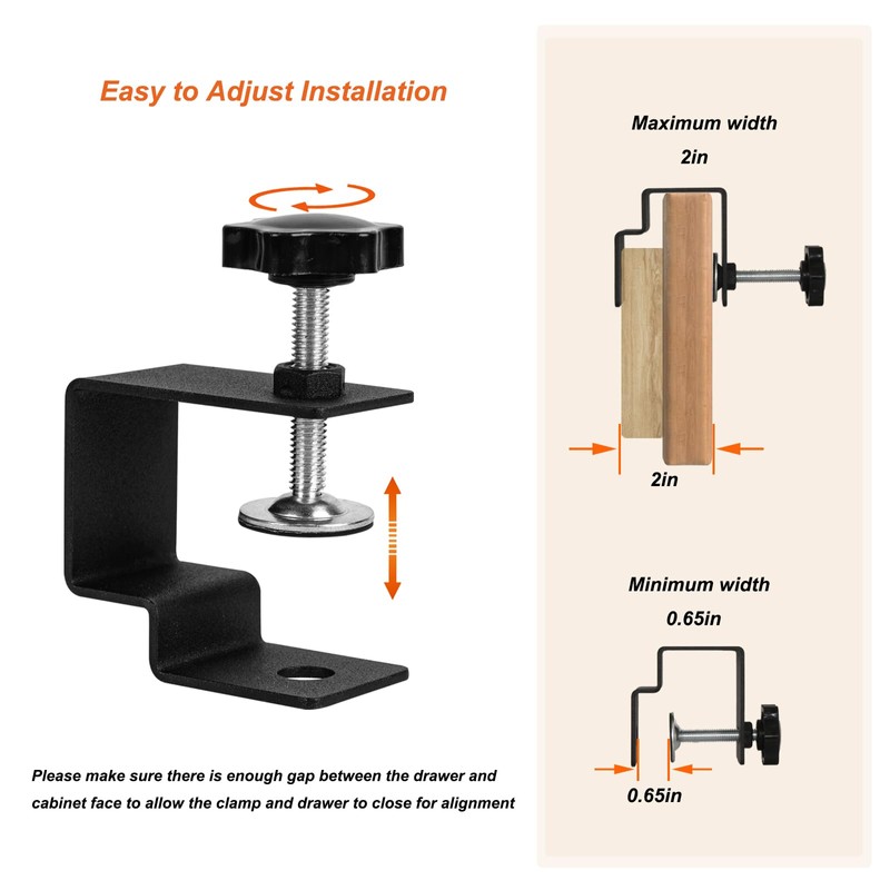VANROUG 2Pcs Drawer Front Installation Clamps, Drawer Fixing Clips, Adjustable