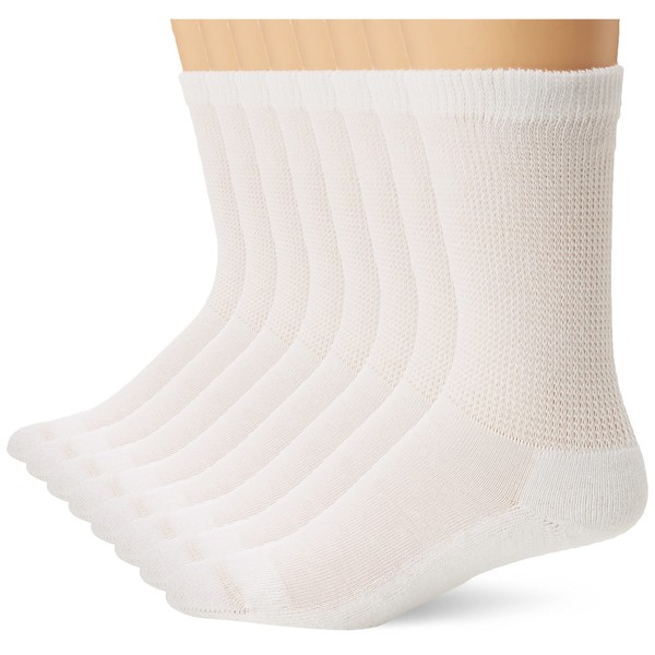 MediPeds mens 8 Pack Diabetic Extra Wide Crew Socks, White, Shoe Size 10-12 US