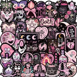 50PCS Anime Gothic Stickers, Waterproof Vinyl Skull Decal Pink Goth Stickers for Water Bottle Kindle Laptop Skateboard Luggage Bicycle, Aesthetic Graffiti Witch Stickers for Teens Adults