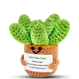 JELUTAR Gifts for Mom Crochet Positive Succulent, Mother's Day Birthday Gifts from Daughter Son for Mom Friends Wife Cute Funny Plant Decors (Mom's Green Thump)