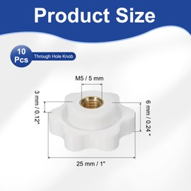 PATIKIL M5 x 25mm Star Knobs, 10 Pcs Knurled Thread Through Hole Knob Screw-On Type Clamping Nuts Handle for T-Track Bolts Mechanical Equipment, White