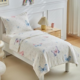 DuShow Cot Bed Duvet Cover Set-Ultra Soft Toddler Duvet Cover and Pillowcase Set,Reversible Kids Toddler Bedding Sets For Girls-Butterfly,120 x 150cm