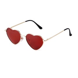 Laurinny Retro Heart Sunglasses Polarised for Women Men Heart Glasses Metal Frame, Gold/Red