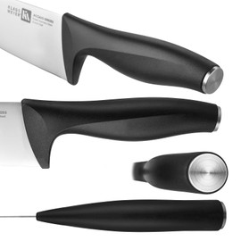 Klaus Meyer Acciaio High Carbon Stainless Steel 3 Piece Kitchen Knife Set, Chef Knife, Paring Knife, Utility Serrated Knife (Black)