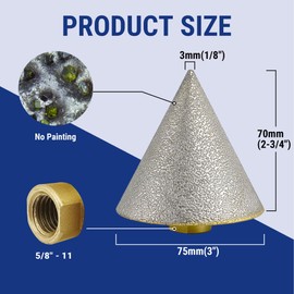 HXIN Brazed Diamond Finger Milling Bit with 5/8-11" Diamond Cone Chamfer Bit End Mill Router Bit for Dry/Wet Enlarging Shaping Hole on Porcelain Ceramic Tile Granite Marble CB0375 (1/8" to 3")