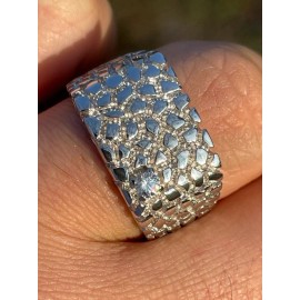 Italiano Silver, Inc. Men's Solid Sterling Silver Nugget Ring Solitaire single CZ Hip Hop Plain Heavy - 9