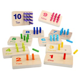 MIKNEKE Montessori Number Counting Peg Board, Wooden Math Manipulative Materials for Preschool, Number Montessori Learning Toy for Toddlers & Kindergarteners (Colorful Peg)