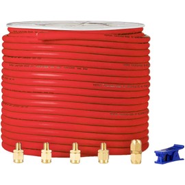 YOTOO Hybrid Air Hose 3/8-Inch by 250-Feet 300 PSI Heavy Duty, Lightweight, Kink Resistant, All-Weather Flexibility with 5pcs Solid Brass Repair Fittings, Red