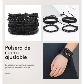 Regalos para Hombre,Pulseras Hombre Mujer 24 Pcs,Ajustable Pulseras para Pareja,Pulseras a Distancia Pareja,Papá Esposo Novio Hijo,Pulsera de Cuentas,Cuero,Cruz,Mal de Ojo,Tejidas,Acero Inoxidable