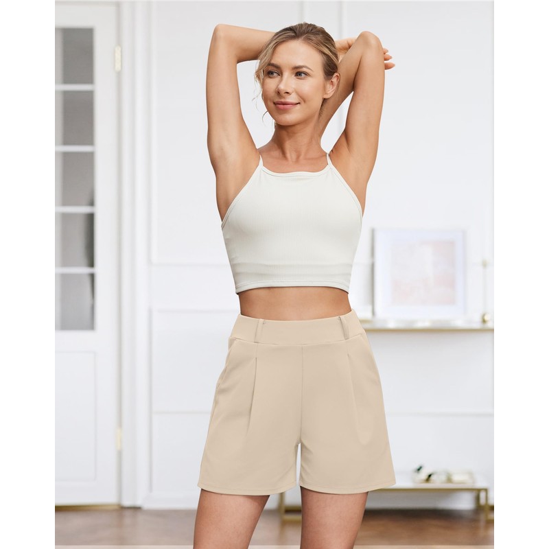 G4Free Women's Khaki Dressy Shorts 2025 Trendy Casual with Pockets