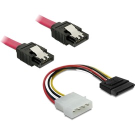 DeLock Power Adaptor 4-Pin to S-ATA 15-Pin 12 cm Cable Internal 1 x 4-Pin Male to 1 x 15-Pin SATA Male 0.12 m + SATA III 6Gbps Cable 50 cm Red