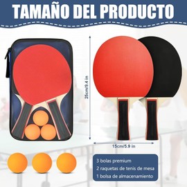 Juego de Palas de Ping Pong, Kit Raquetas de Ping Pong Kit 2 de con 3 Pelotas y Funda de Raqueta, Raqueta de Tenis de Mesa para Casa, Colegio y Club Deportivo Jugar en Interiores o Exteriores.