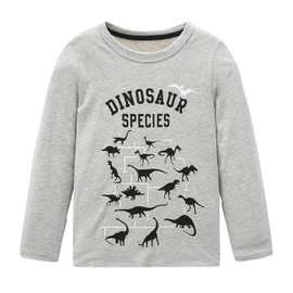 HowJoJo Toddler Boys Dinosaur Shirts Kids Cotton Long Sleeve T Shirts Graphic Crewneck Tees Gray 3T