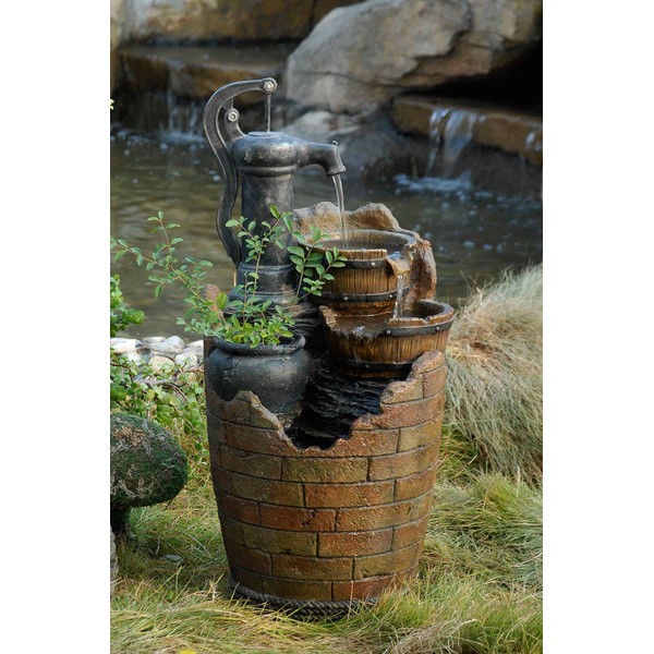 Jeco Glenville Water Pump Cascading Water Fountain, Brown/Black