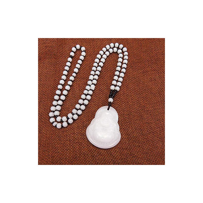 Yocoyee Obsidian Stone Buddha Beads Chain Necklace Imitate Jade Buddhism