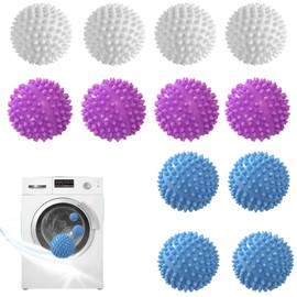 Vimmvid Pack of 12 Tennis Balls Dryer, Dryer Balls for Tumble Dryers Dryer Balls for Down Jackets for Down Jackets for Home Clothing Cleaning Laundry (Blue, White, Purple)