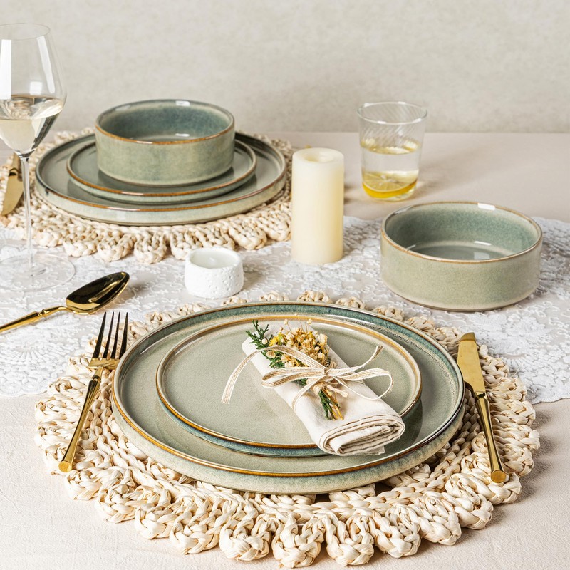 AmorArc Ceramic Dinnerware Sets, Handmade Reactive Glaze Stoneware Plates and