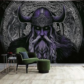 FENDROM - Tapiz vikingo nórdico Odin, espada guerrero, hacha, cuervo, tapices de nudo cuadrado, para colgar en la pared, runas de meditación nórdica, para hombres, recámara, habitación gótica,