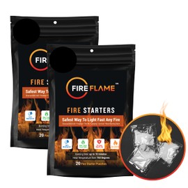 Fireflame Quick Instant Fire Starter - 100% Waterproof All-Purpose Indoor & Outdoor Firestarter, for Charcoal Starter, Campfire, Fireplace, Firepit, Smoker - Odorless and Non-Toxic - Total 40 Pouches