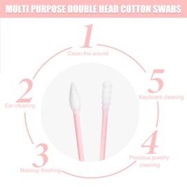 1000 Count Cotton Swabs Individually Wrapped, Travel Cotton Swabs, Cotton Stick, Spiral Pointed Cotton Swab, Round Tip Cotton Swab, Individually Wrapped Double Tipped Cotton Swabs for Ear,Makeup(pink)