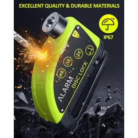 Motorbike Alarm Disc Brake Lock, Anti-theft Motorcycle Disc Lock with 1.8M Reminder Cable, Waterproof 120dB Alarm Brake Disc Wheel Lock for Motorbike Bicycles Scooters Bike Motocross