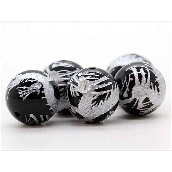 Shikui [Sold Individually 5 Balls] Silver Carved Five Prong Emperor Dragon Onyx 0.5 inch (12 mm) Ball Power Stone with Rubber 3.3 ft (1 m) & Bracelet Instruction Manual Included, Onyx
