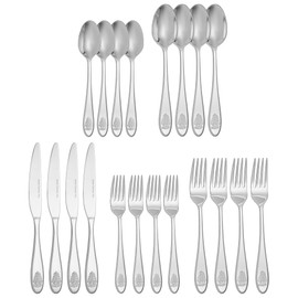 Portmeirion Christmas Tree Collection 20Piece Flatware Set 4 of Each: Dinner Fork, Salad Fork, Dinner Knife, Tablespoon, and Teaspoon Holiday Cutlery Dishwasher Safe