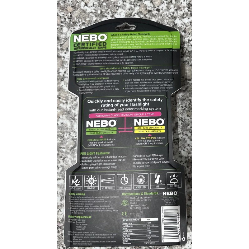 NEBO Certified Intrinsically Safe 60 Lumen Pen Light